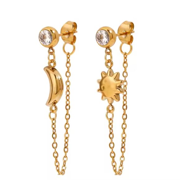 Passport Philosophy18K Gold Plated Stainless Steel Moon and Star Earrings - Picture 1 of 5
